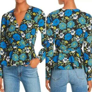 ⭐️ LOST + WANDER Black Floral Wrap Top Peplum Small